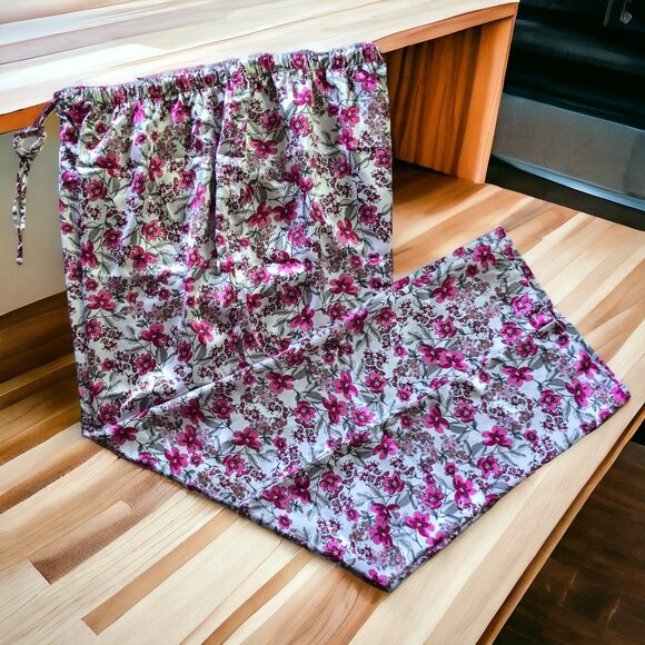 NWOT ADONNA ( 1X ) 2PC Satin Pink Floral Short Sleeve/Long Pants Pajamas - Picture 3 of 7